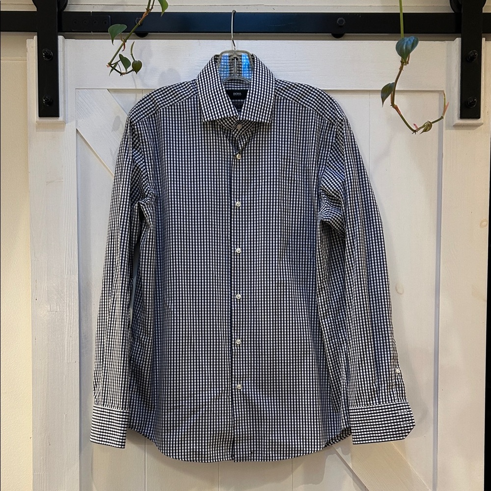 Boss Black and White Checkered Casual Shirt